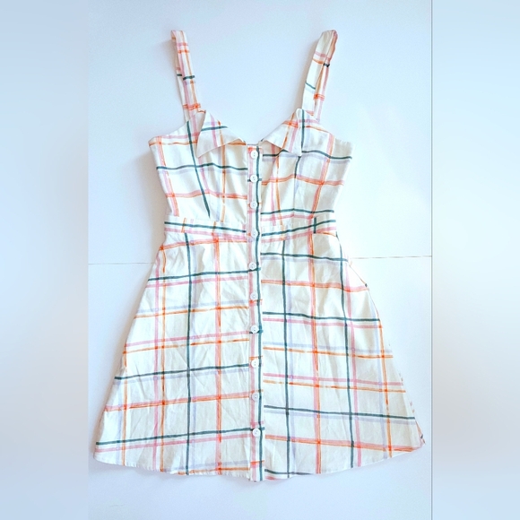 WAYF Summer Plaid Linen-Blend Checkered Button-Down Dress  S - Picture 9 of 10
